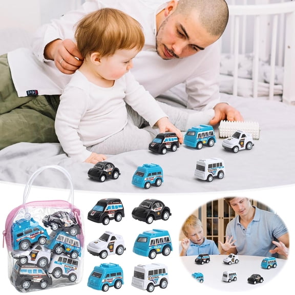 Pull Back Cars Toy under $5! CQCYD 6 Pcs Police Car Pull Back Toy Cars, Mini Inertia Vehicles for K-ids, Handbag Portable Toy Car Set, Safe Plastic Play Vehicles for Children Toddlers Boys Girls