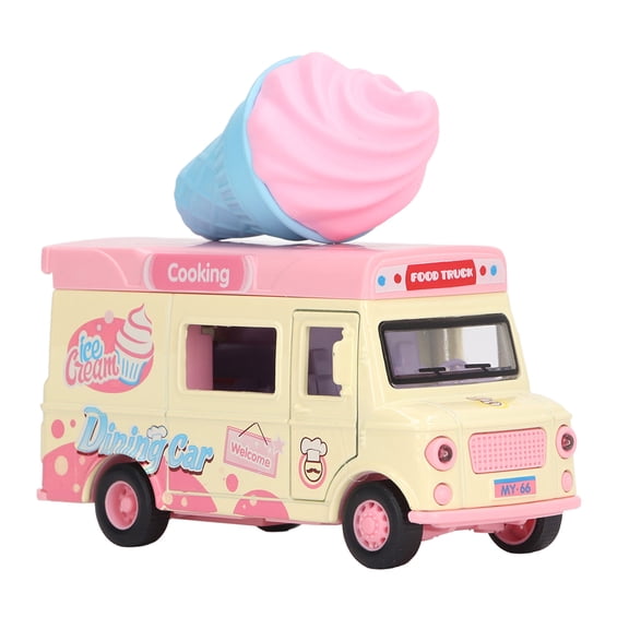 Pull Back Food Truck, Decoration Lovely Light Music 1:36 Die Cast Food Truck Toy Induction For Game Ice Cream Truck