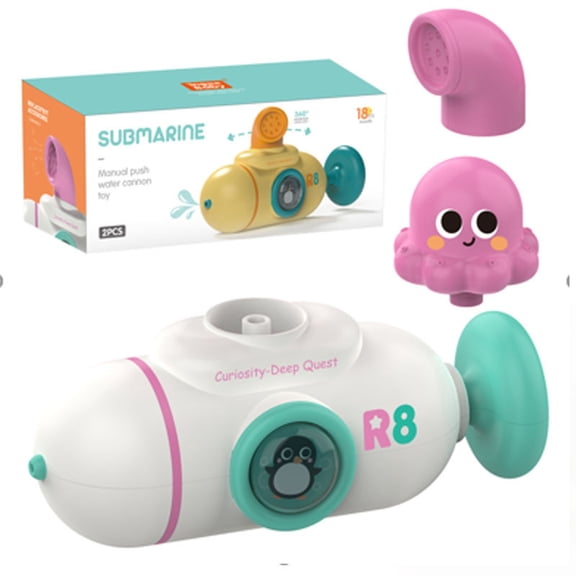 Pull Back Submarine Water Toy Bath Time Squirts Pool Beach Summer Fun Spray Toy White 6.69 Inch