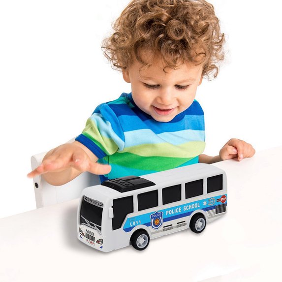 Pull Back Toy Bus, Realistic Miniature Vehicle with High-Speed Action, Durable ABS Car for Imaginative Play, Friction-Powered Kids Gift, Toddler Travel Toy with Detailed Design