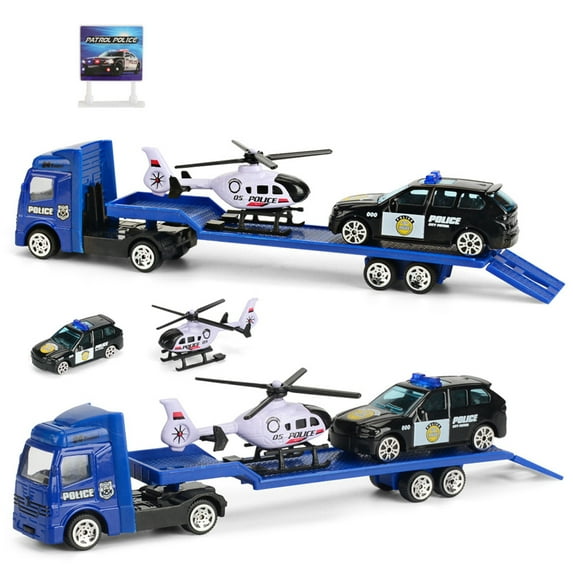 BESTOYARD Pull Back Inertia Toy Car Police Tow Truck Alloy 1Pcs