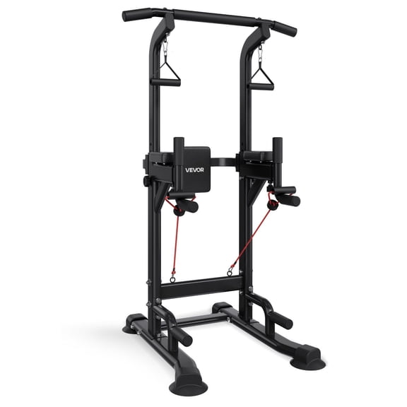 Pull Up Bar 330 LBS Power Tower Dip Station with H Shaped Stable Base Adjustable 12 Level Height and 4 Level Back Pad Free Standing Chin Up Bar for Home Gym