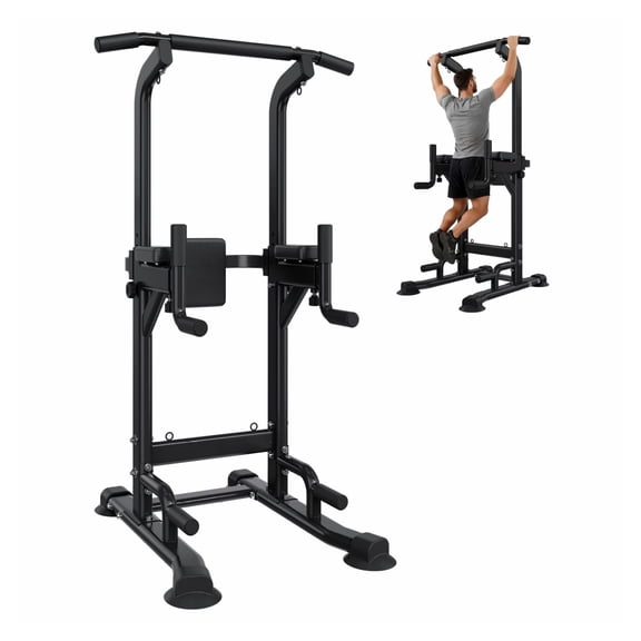 Pull Up Bar, 330 LBS Power Tower Dip Station, Workout Dip Station with H-Shaped Stable Base & Back Pad, Adjustable 12 Level Height Free Standing Chin Up Bar for Back, 4-Level Adjustable Back Pad