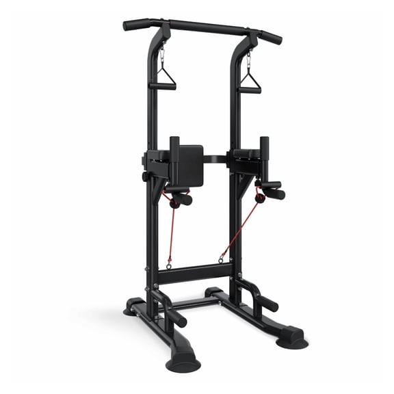 Pull Up Bar, 330 LBS Power Tower Dip Station, Workout Dip Station with H-Shaped Stable Base & Back Pad, Adjustable 12 Level Height Free Standing Chin Up Bar for Back, 4-Level Adjustable Back Pad