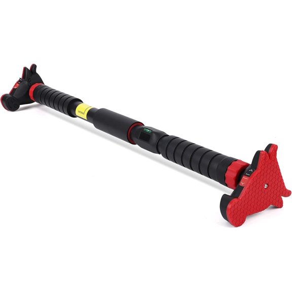 Pull Up Bar for Doorway, 440LBS Heavy Duty Strength Chin Up Bar with Bubble Level Meter and Adjustable Width 27.2" - 42" No Screws for Gym Upper Workout Black Red