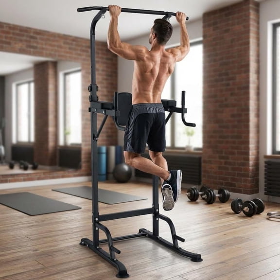 Pull Up Bar Power Tower for Home Gym, Pull Up Bar Free Standing, Adjustable Height Dip Station with 440LBS Capacity,for Pull-Ups, Dips, Push-Ups, Leg Raises
