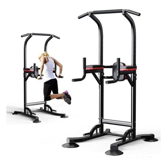 Pull Up Bar Station, Adjustable Multifunction Power Tower Dip Bar Station Home Gym Strength Training Workout Equipment for Pull-up Push-up Dips (Black-Classic).