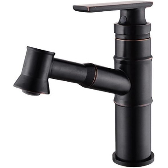 Pull Out Bathroom Faucet Retractable Sink Faucet Single Hole Hot and Cold Water Mixer Tap Single Handle 360° Rotatable Multi-Function, Bathroom Pull Down Sink Faucet,Black Short