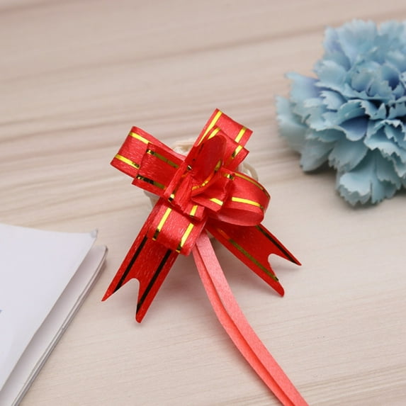Pull Bow Ribbons Flower For Wedding Events Birthday Decor Gift Wrapping Accessories Christmas Christmas Bow/ Rose Flower 100pcs Red with Gold Edge