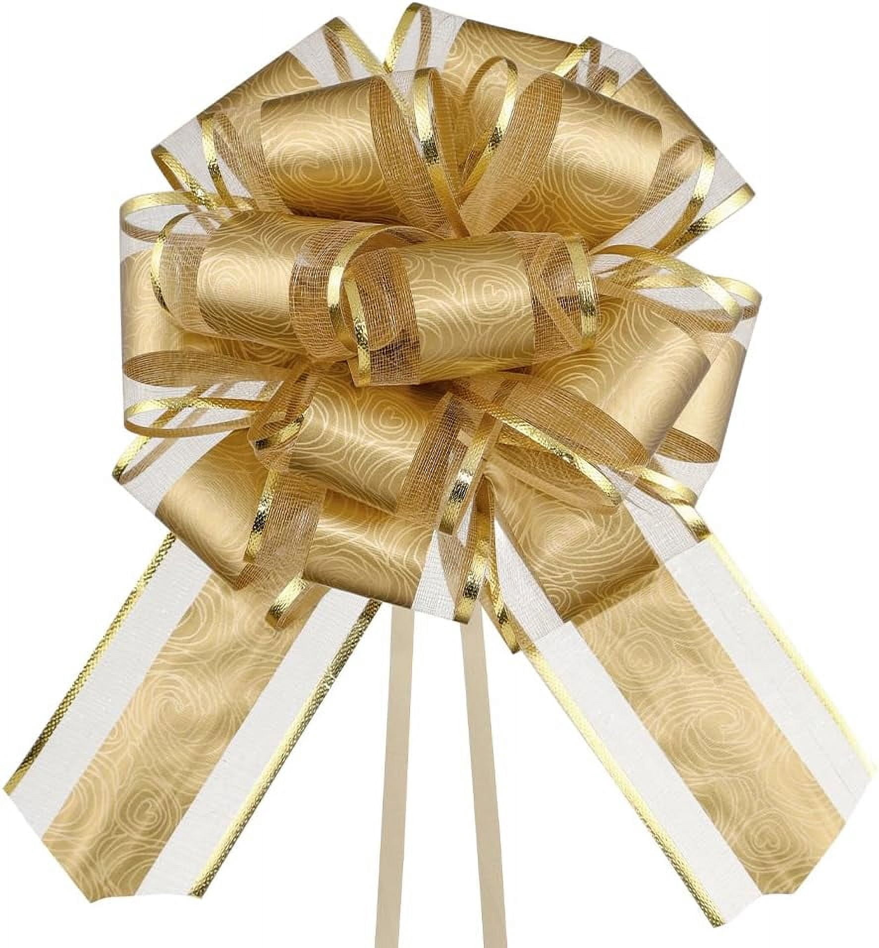 Pull Bows for Gift Wrapping,6 PCS Gold Gift Bow,6 inches Bow for Gift Basket,Gift Wedding Ribbon Bows for Wrapping Boxes or Flower Decorations(Gold)