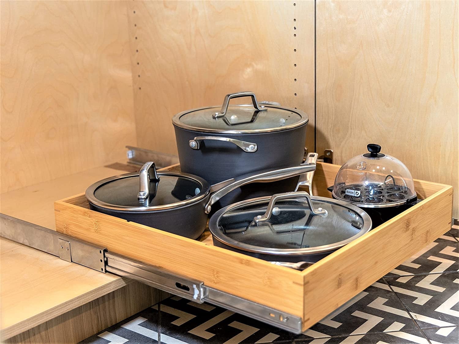 Flynt Ave Pull Out Cabinet Drawer Organizer - 9.25"W X 15.5"L X 4.4"H With Wooden Handle