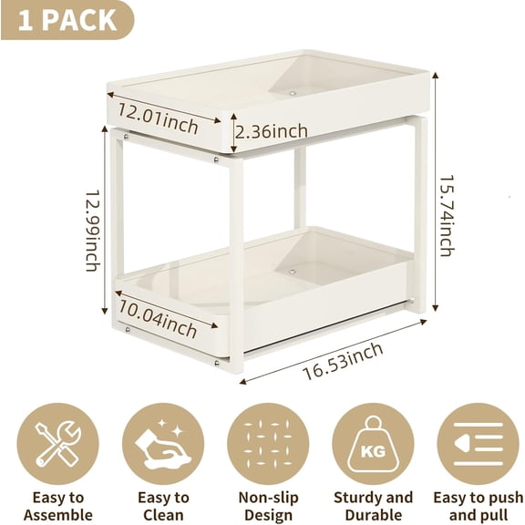 Pull Out Cabinet Organizer 1 pack 2 Tier Kitchen Under Sink Organizers and Storage for Clear Bathroom MultiPurpose Cabinet Organizer for Vanity Counter Cupboard Closet (1Set White)