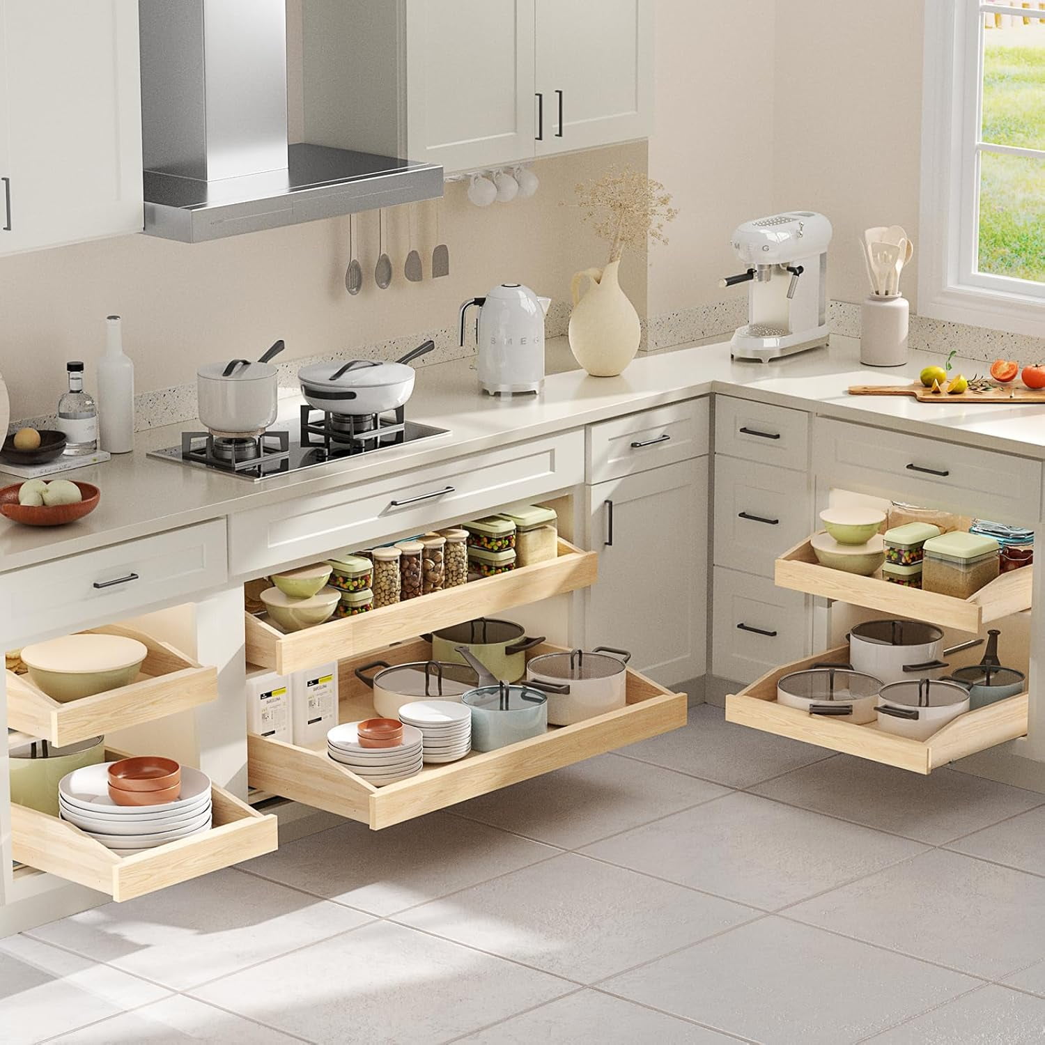 Pull Out Cabinet Organizer 13½”W x 21”D, Cabinet Pull Out Shelves with ...