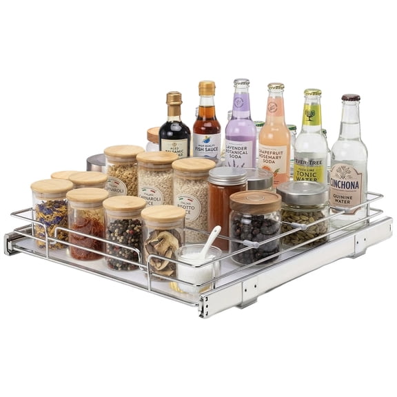 Pull Out Cabinet Organizer 15.5x21x3.5 Inch - Heavy Duty Slide Out Pantry Shelves, Steel Roll Out Drawers, Sliding Storage for Home Under Sink, 17x22x7 Inch Install Size - 1 Piece