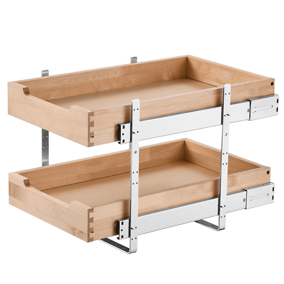 Pull Out Cabinet Organizer 2 Tier, 12.4"W x 21"D Kitchen Drawer, Soft Close Slide Out Shelf, Adjustable Base Cabinet, Wood Sliding Drawer for Kitchen Pantry Bathroom