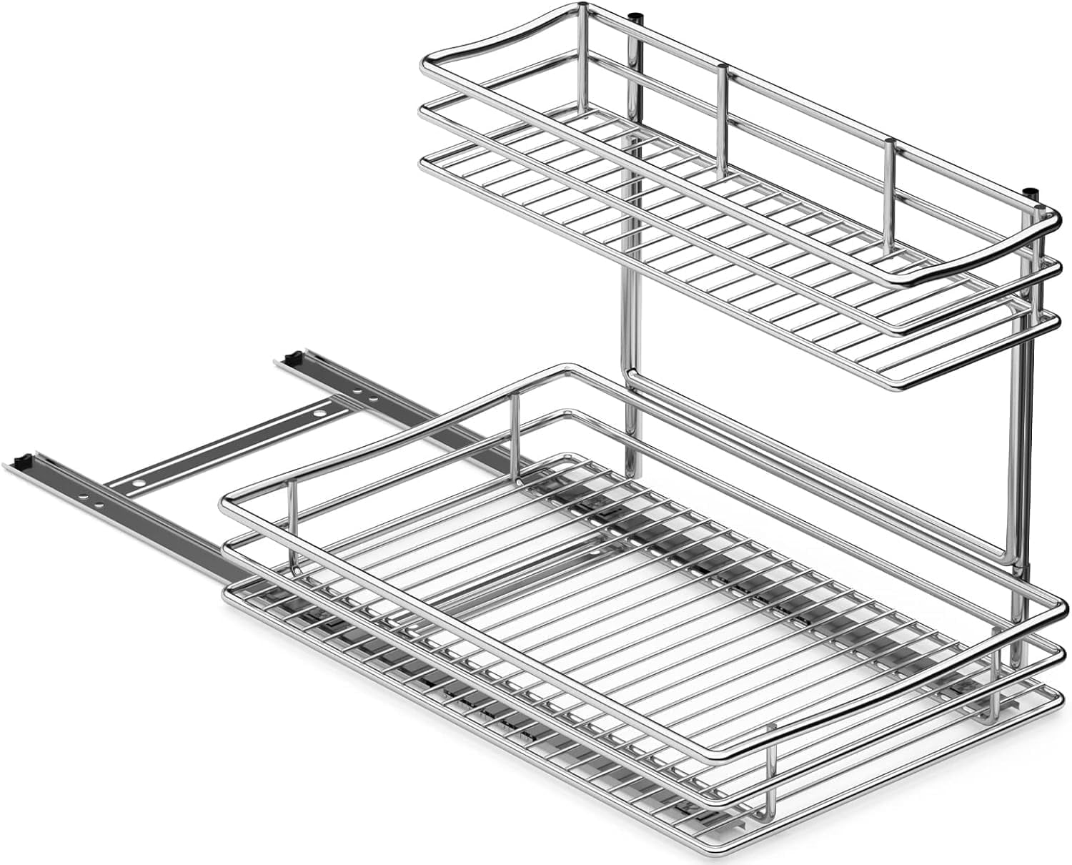 VyGrow Pull Out Cabinet Organizer 2 Tier Under Sink Organizers and Storage, Multi Purpose Sliding Cabinet Basket for Cabinet Countertop Shelf Holder, Sliver