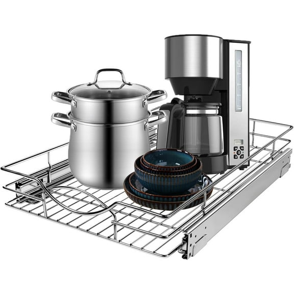 Pull Out Cabinet Organizer 20" W x 21" D, Heavy Duty Kitchen Cabinet Pull Out Shelves, Slide Out Wire Basket for Kitchen Cabinets, Bathroom, Pantry, Chrome Finish