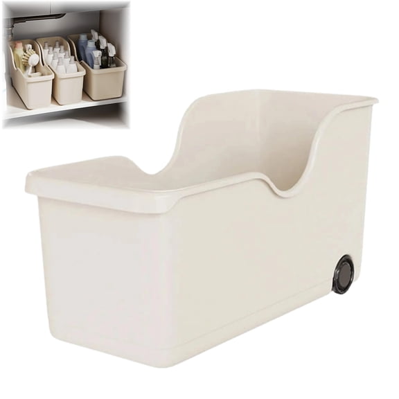 Pull Out Cabinet Organizer Bin with Roll Wheels Durable PP material, Smooth Roll-Wheel Slide Out Design, Under Cabinet Sink Organizer for Kitchen, Bathroom & Pantry Storage