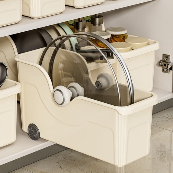 Pull Out Cabinet Organizer Bin with Roll Wheels, Kitchen Clear Compartment, Kitchen Bathroom Cabinet Under Sink Organizer and Storage, Multi-Use Cabinet Organizer Basket