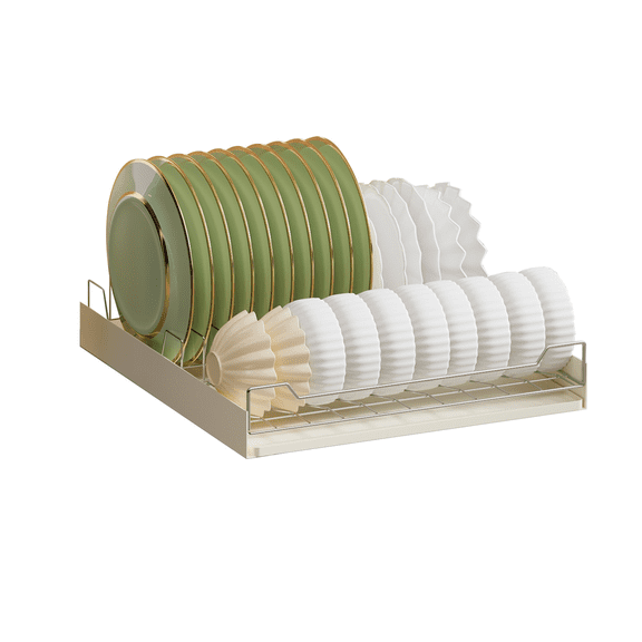 Pull Out Cabinet Organizer with Dish Drying Rack - No Drill Sliding Drawers for Kitchen, Adhesive Plate & Bowl Organizer, Stainless Steel Roll Out Shelves for Pantry, Under Sink Storage