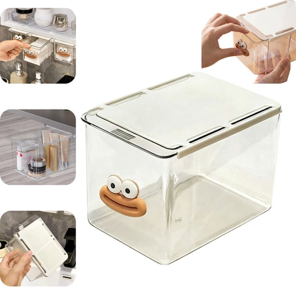 Pull Out Cabinet Organizer Drawer, Transparent Clear Under Sink Storage Box, Wall Mounted Dust Proof Stackable Storage Bin for Bathroom Pantry Desktop Under Table