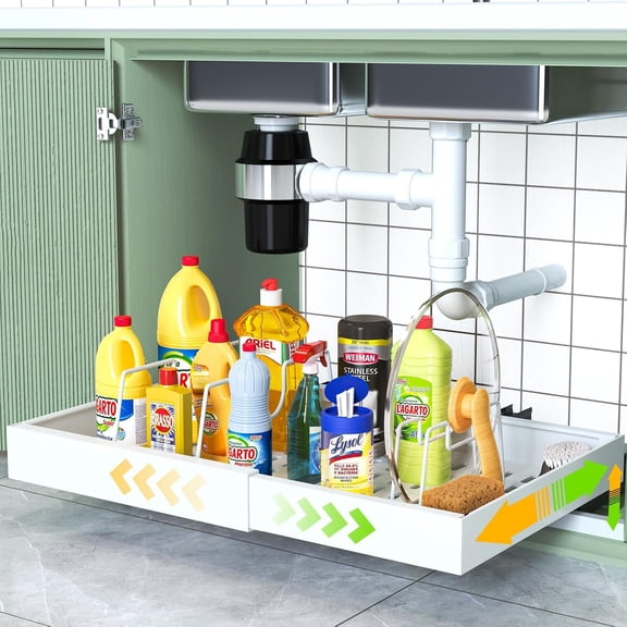 Pull Out Cabinet Organizer,Expandable Compatible Framed Cabinet pullout drawer,21" Deep,With Adhesive Nano Film And 3pcs Divider Racks Slide out Cabinet Organizers For Kitchen Cabinets(1Pack)