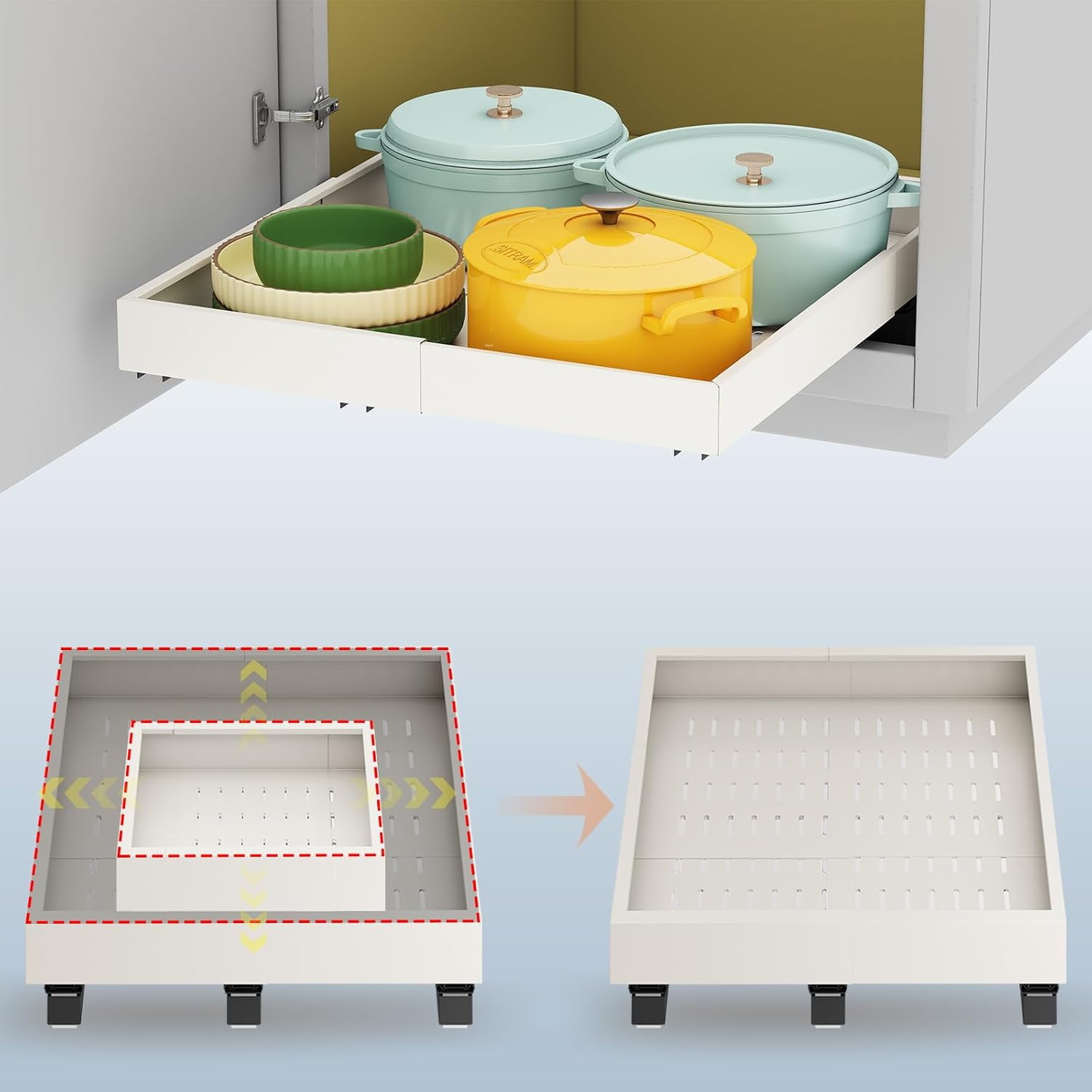 Kocusu No Drill Adjustable Drawers Carbon Steel,Pull Out Drawers For Kitchen Cupboards,Pull Out