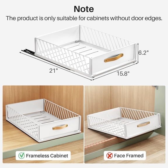 Pull out Cabinet Organizer Fixed with Adhesive Nano Film,Heavy Duty Slide out Pantry Shelves Drawer Storage,Sliding Mesh Cabinet Basket with Handle for Kitchen, Bathroom,Home, 15.8"W X 21"D X6.2"H