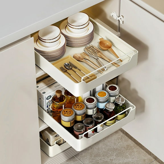 Pull Out Cabinet Organizer Fixed with Damping Guide Noiseless Slide Out Pantry Shelves, Heavy Duty Sliding Drawer Pantry Shelf for Kitchen 12.2"Wx16.9"Dx2.75"H