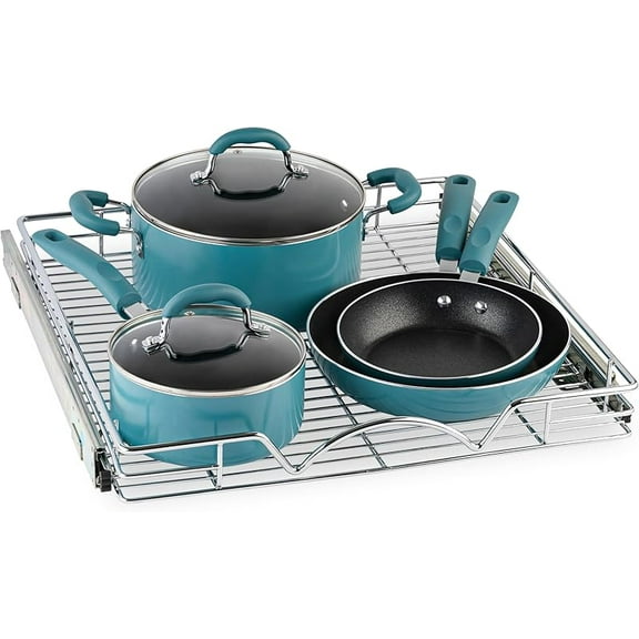 Pull Out Cabinet Organizer, Heavy Duty Caddy w/Lifetime Limited Warranty -24”W x 21”D - Requires At Least 25-1/4” Cabinet Opening, Steel Metal Cabinet Drawers Slide Out, Chrome