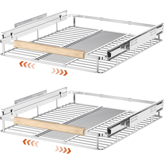 Pull Out Cabinet Organizer, Kitchen Sliding Shelf Under Sink Shelf, Expandable Drawer Shelves with Sliding Steel Metal Cabinet Drawers Slide Out, Chrome FinishExpandable 12.1 to 18.4" W