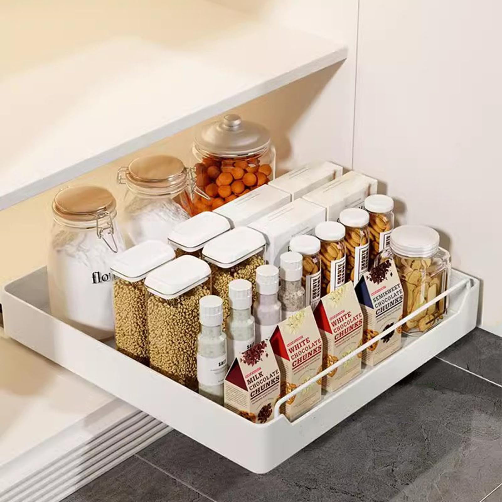 Pull Out Cabinet Organizer, Pull Out Telescopic Kitchen Drawer, No Drill Extendable Sliding Shelf and Storage for Kitchen, Cupboards, Pantry, Bathroom