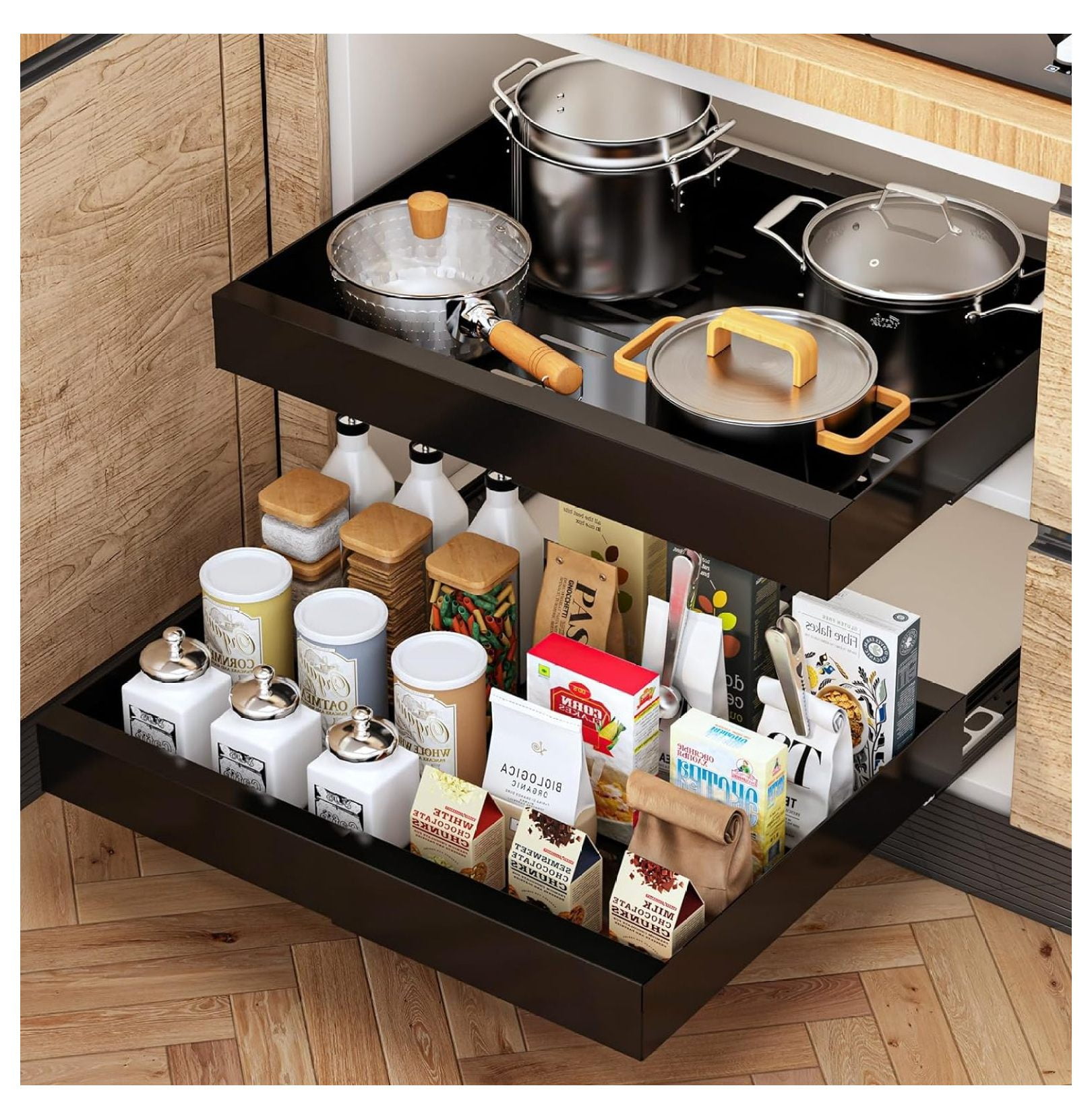 Pull out Organizer,Slide out Drawer with 3 Rails,Expandable(12.