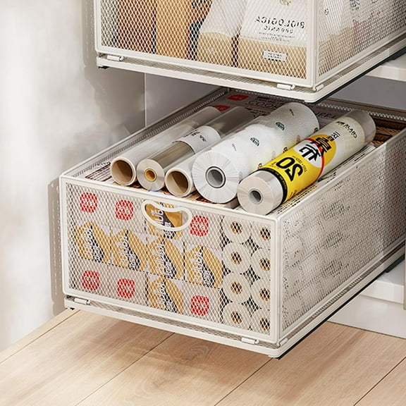 Pull out Cabinet Organizer with Sliding Drawer, 1 Pack Under Sink Organizers and Storage Rack, Adhesive Nano Film Heavy Duty Slide out Pantry Shelves for Kitchen,Sink, 9.6"W x15.7"D x 8.4"H