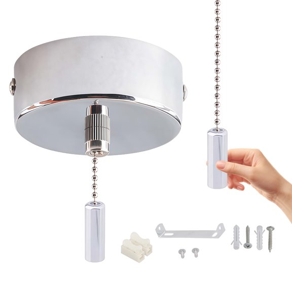 Pull Chain Operated Light Switches 60mm Metal Base 150cm Cord Length Pendant Light Switches Upgrades for Various Fixtures