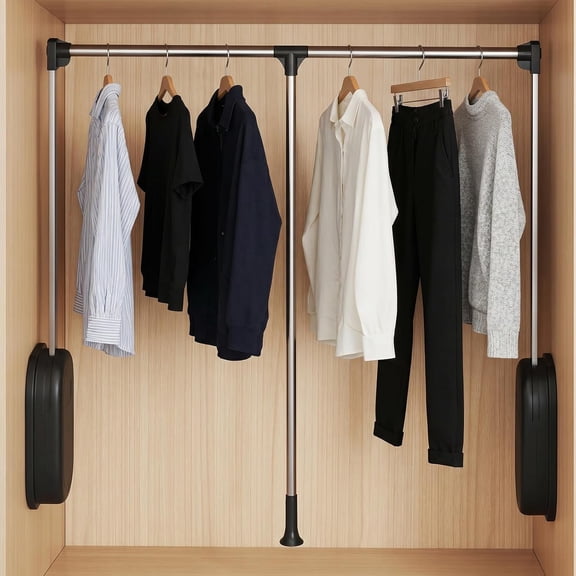 Pull Down Closet Rod Adjustable 32-45 Inch, Heavy Duty Retractable Hanging Rod for Clothes, Side Mounted Drop Down Closet Bar, 60 Lbs Capacity for Wardrobe Organization