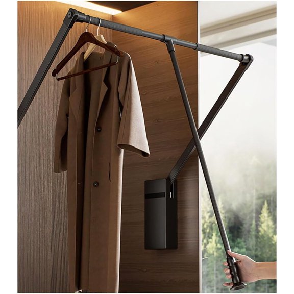 Pull Down Closet Rod for Hanging Clothes, Retractable Wardrobe Hanger for Cabinet Inside Width 26"~35", Aluminium alloy Tubing with Plastic Housing, 44 lb Weight Rating