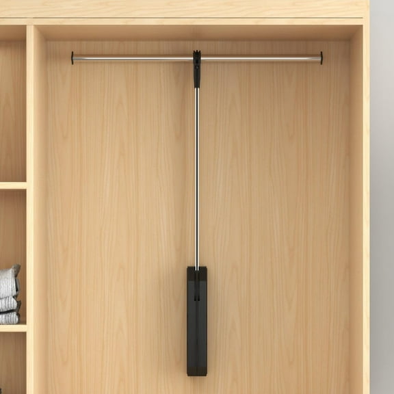 Pull Down Closet Rod Soft-Close Wardrobe Lift Rail Organizer for Hanging Clothes, Mounted Closet Systems, Heavy-Duty Adjustable 26-46 Inches, High Load Capacity, Hydraulic Buffer, Easy Installation