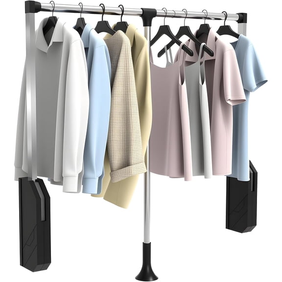 Pull Down Closet Rod Stainless Steel,35"-48" Adjustable Wardrobe Lift Rail Rod,60 lbs Load Capacity,Side & Back Mounted Pole for Waredrobe Hanging Clothes