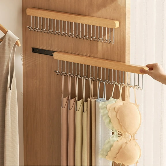 Pull Out Clothes Hanger Rack - Telescopic Hanging Rack for Closet Storage, Slide Out Wardrobe Hook Organizer for Coats Towels Bags, Wall Mounted Space Saving Hooks for Bedroom Entryway, 12 Hooks