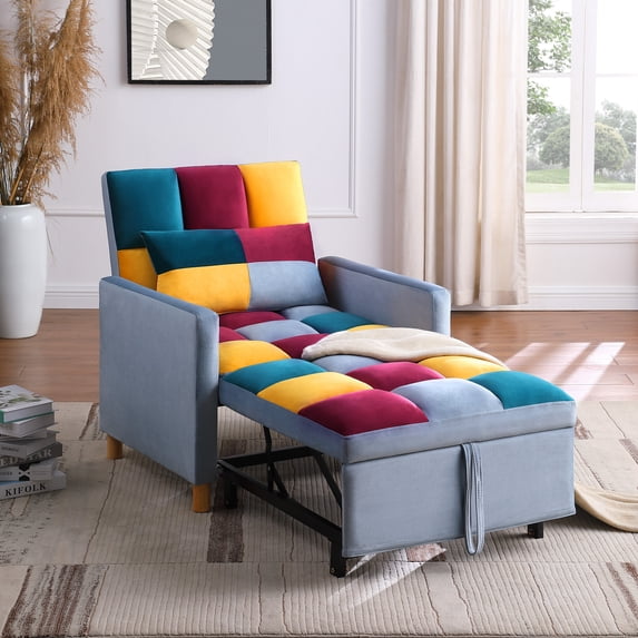 Pull Out Couch, 3 in 1 Convertible Sofa Bed Sleeper Couch with Adjustable Backrest and Pillows, Built-in Handle and Wheels, Loveseat Sofa Sleeper Sofa Chair Bed for Living Room, Small Space, Colorful