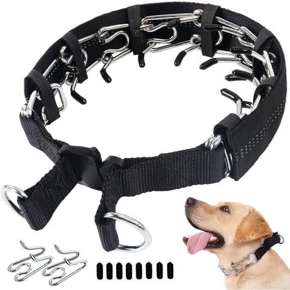 No Pull Dog Collar, Prong Collar for Small Medium Large Dogs, Pinch Collar for Dogs with Quick Release Buckle, Prong Collar Cover, Extra Links, Safety Clip, Rubber Tips