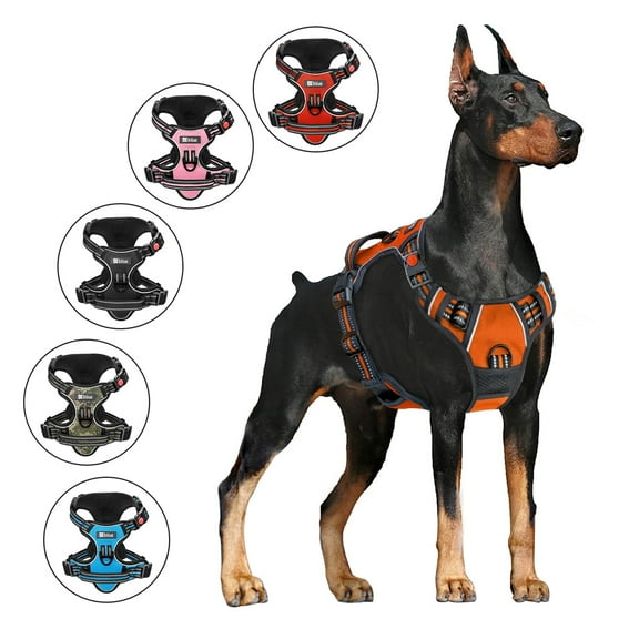 No Pull Dog Harness, Adjustable Dog Walking Harness with Breathable Padded Vest, Reflective Safe Comfort Pet Vest with Easy Control Handle for Small Medium Large Dogs,Orange/XL