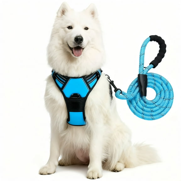 Oxford Dog No Pull Adjustable Reflective Easy Control Dog Harness, Blue, L (26" to 30" Chest Size), 2 Piece Set