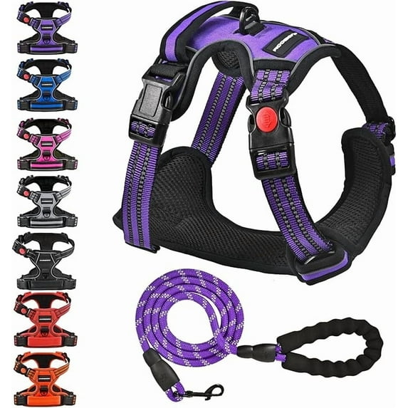 No Pull Dog Harness, Adjustable Soft Padded Dog Vest, Reflective No-Choke Pet Oxford Vest with Easy Control Handle for Small and Large Dogs (Purple, X-Large)