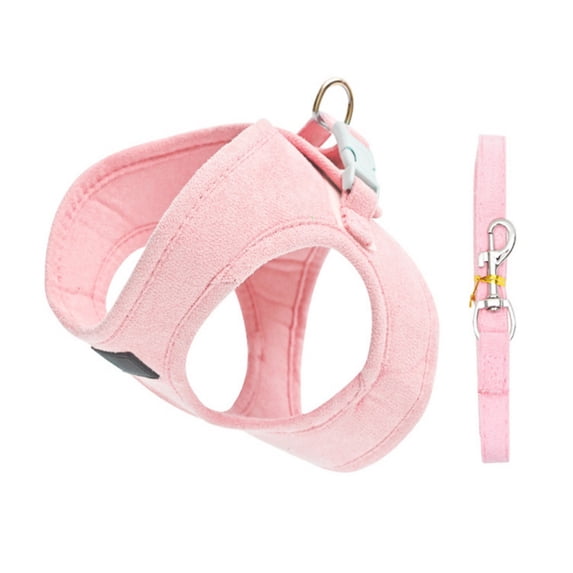 Pull Dog Harness And Leash Deerskin Velvet Set Adjustable Breathable Soft Padded Dog Vest Harness Pink M