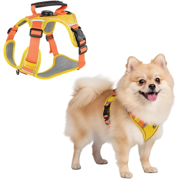 No Pull Dog Harness, Cat Harness, Adjustable Dog Vest Reflective Puppy Harness with Locator Pocket & Soft Handle for Small Dogs Cats(Light Orange, XS)
