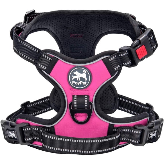 No Pull Dog Harness, No Choke Front Lead Dog Reflective Harness, Adjustable Soft Padded Pet Vest with Easy Control Handle for Small to Large Dogs(Pink, Medium)