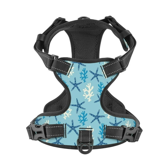 No Pull Dog Harness For Dogs Easy Walk Dog Vest Adjustable Collars Harnesses & Leashes Set Breathable Oxford Outdoor Walking Safety Reflective Strip Coral Reef Starfish Blue