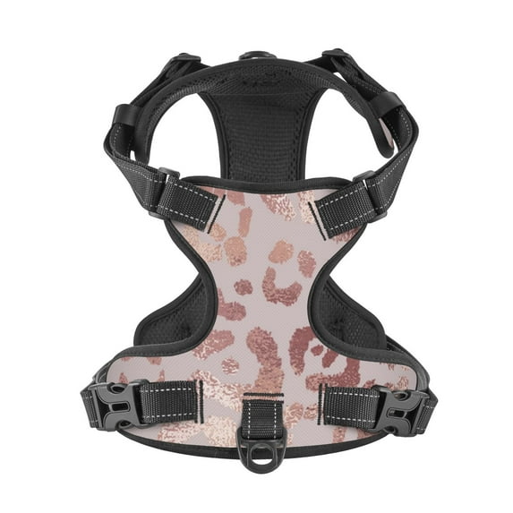 No Pull Dog Harness For Dogs Easy Walk Dog Vest Adjustable Collars Harnesses & Leashes Set Breathable Oxford Outdoor Walking Safety Reflective Strip Leopard Skin Rose Gold Elegant Texture